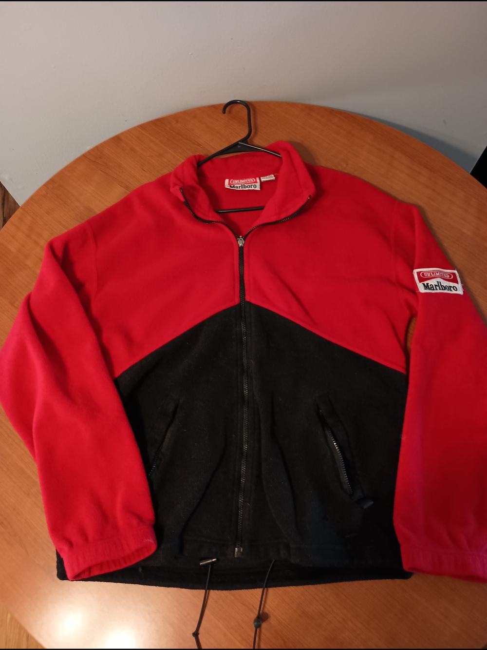 Vintage 90s Unlimited Marlboro Fleece Jacket Mens Large Red Black Colorblock